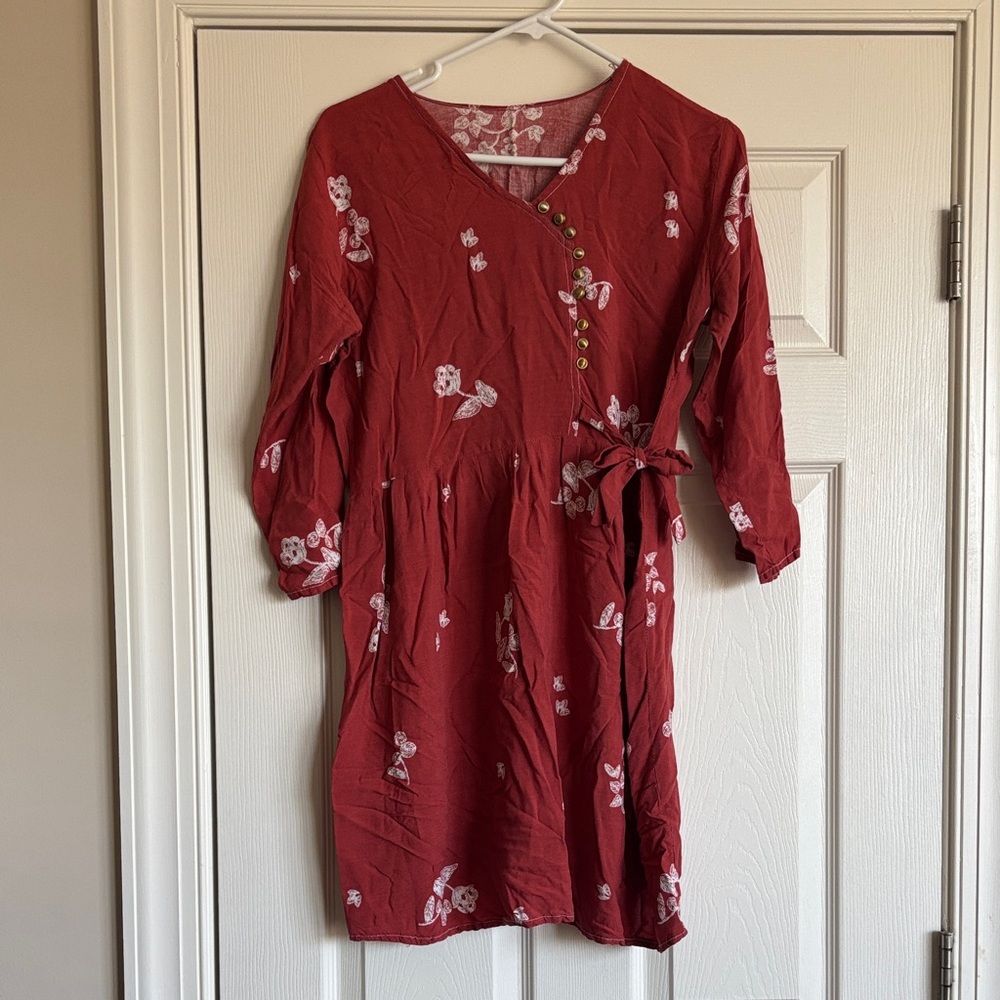 Floral Button-Down Peplum Red Orange Mini Dress